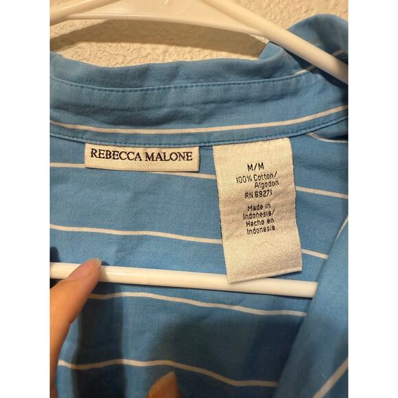 Rebecca Malone Striped Button Up‎ Blue and White Size:M 100% Cotton - Picture 3 of 3